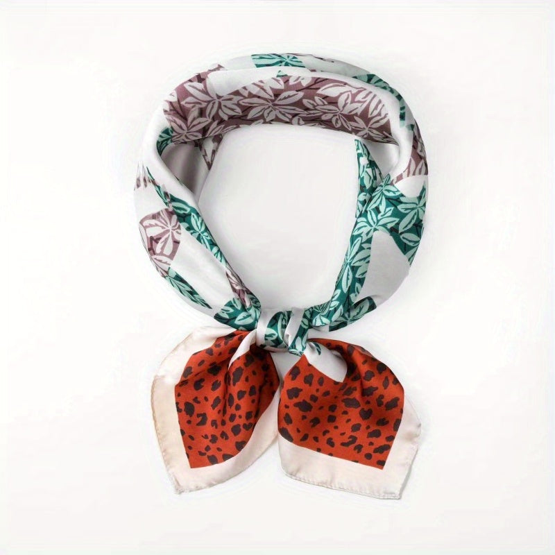 Leopard Leaf Print Bandana Square Scarf Satin Neckerchief Boho Hair Accessories