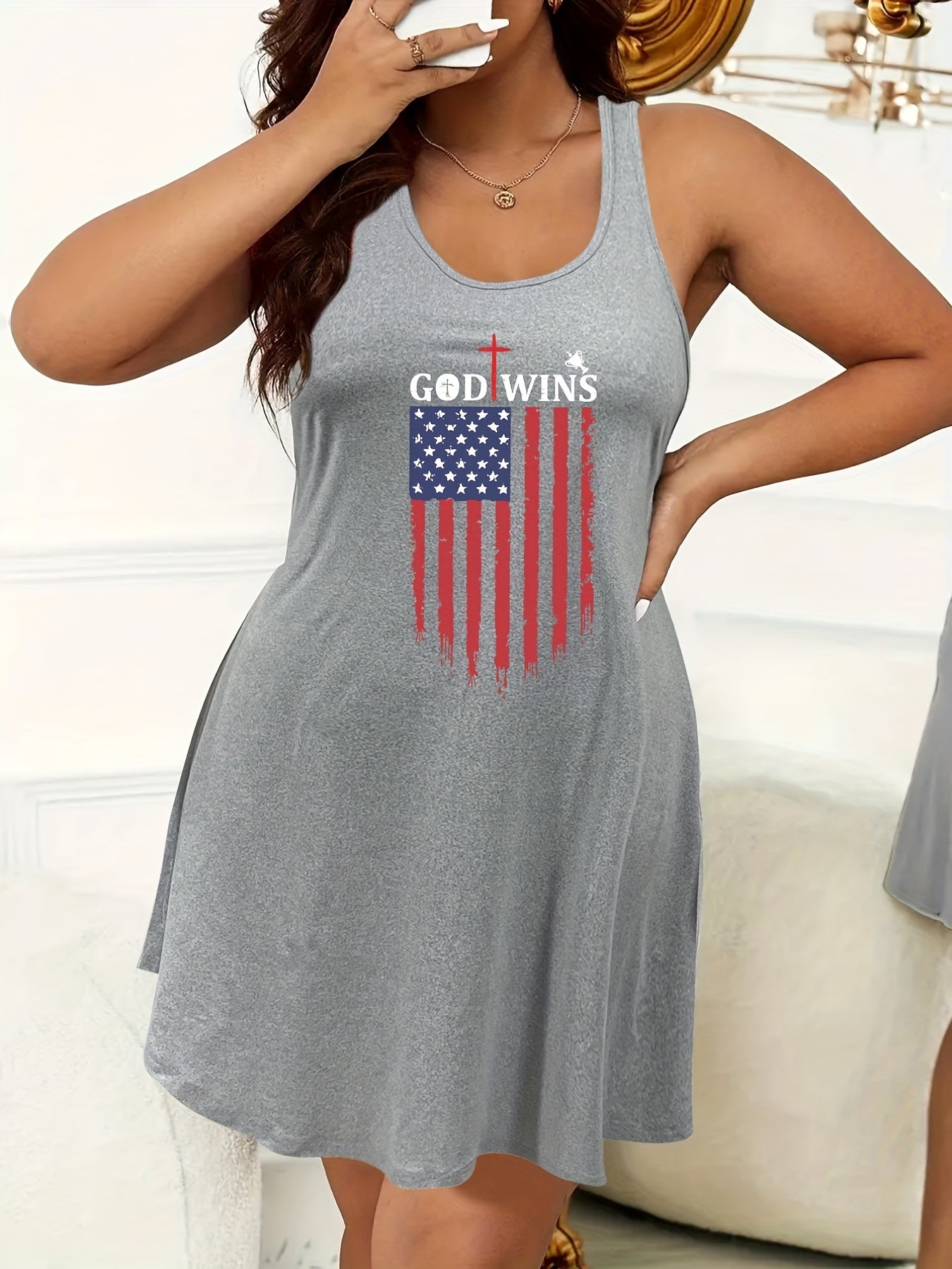 Flag & Letter Print Tank Sleep Dress