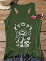 Mushroom Print Round Neck Tank Top