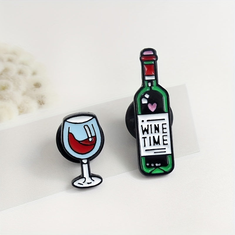Colorful Enamel Wine Bottle Or Wine Cup Alloy Pin Brooch