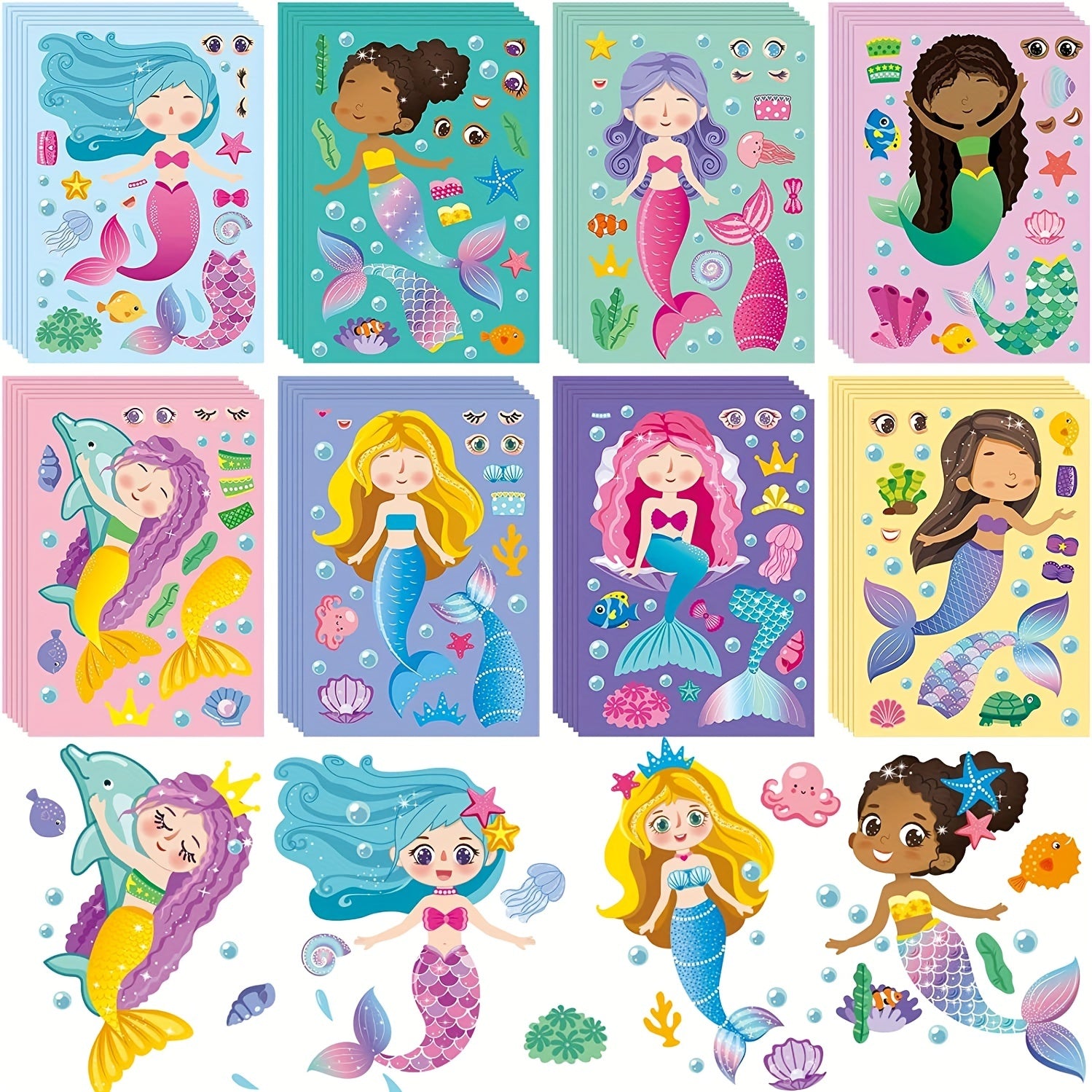 Mermaid Sticker Set for Kids - 32 Sheets Mermaid Princess Face Stickers