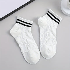 5 Pairs 3D Textured Socks Soft Striped Trim Short Socks Women's Stockings