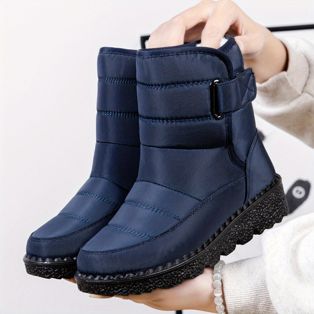 Fur Lined Thermal Slip On Snow Boots Round Toe Solid Winter Boots