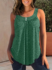 Solid Round Neck Tank Top with Button Decor