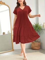 Dot Print Short Sleeve Maxi Dress Plus Size V Neck