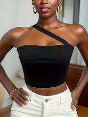 Asymmetrical Solid Crop Top Sexy Slim Summer Sleeveless Top