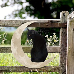Cat Moon Hanging Metal Sign Decor Creative Halloween
