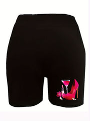 Wine Print Biker Shorts High Rise Stretch