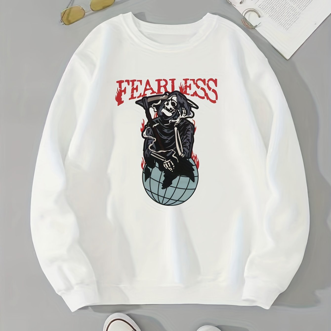 Halloween Ghost Print Crew Neck Sweatshirt for Women