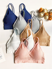 4pcs Ribbed Wireless Bras Double Straps Everyday Bra Women's Lingerie