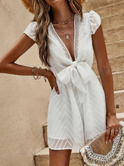 V Neck Tie Front Romper Jumpsuit for Summer