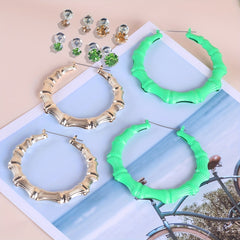 6 Pairs Golden Green Girls Earrings Set Big Hoop Punk