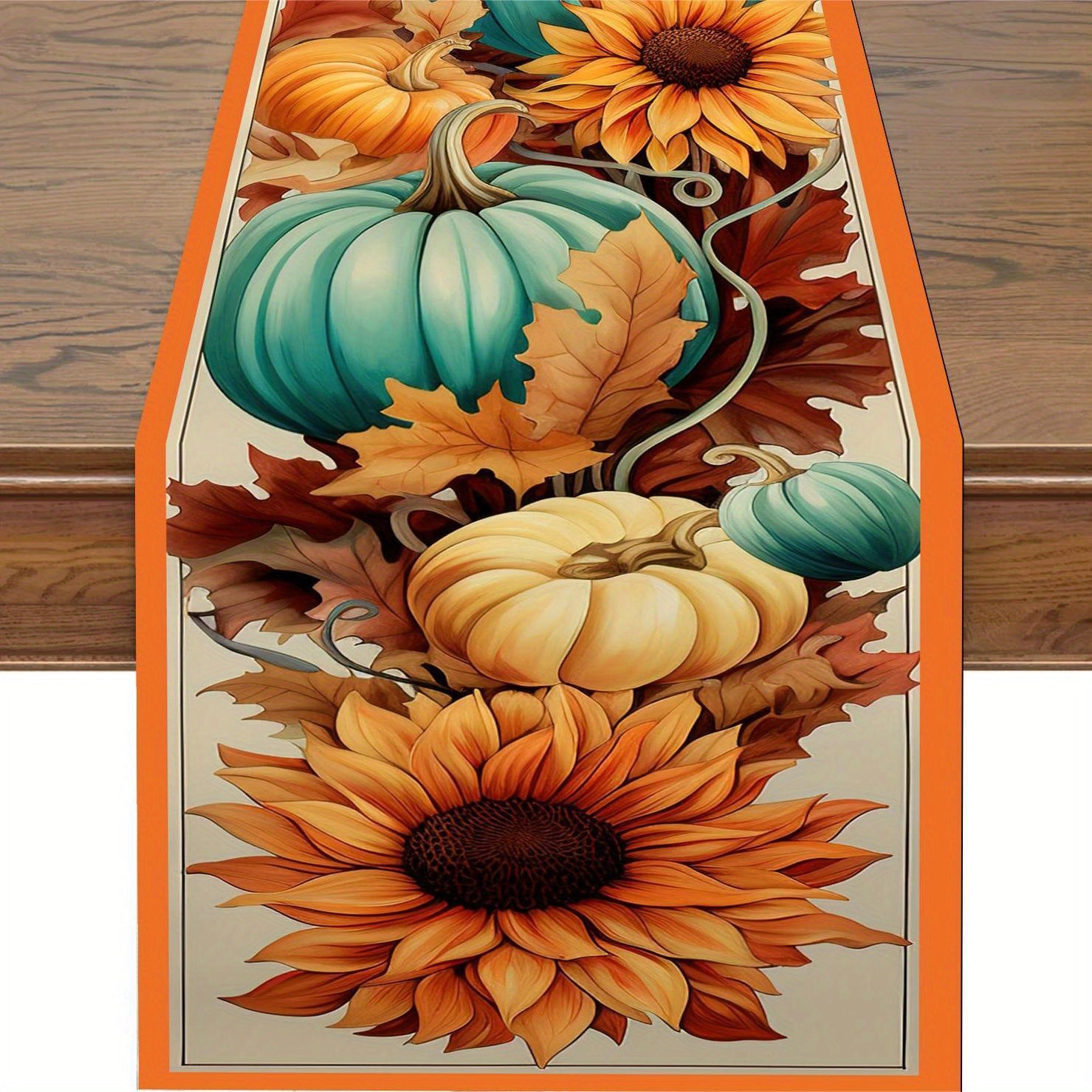 Thanksgiving Pumpkin Pattern Table Runner Fall Decor Washable Table Cover