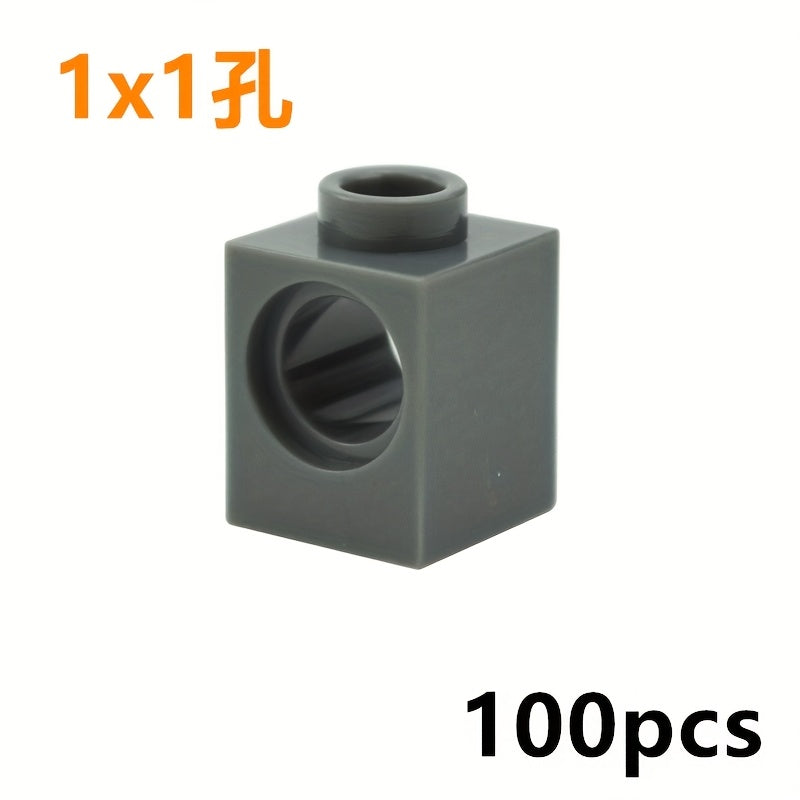 100pcs 1x1 Technology Parts Bricks with Hole MOC Brick Accessories