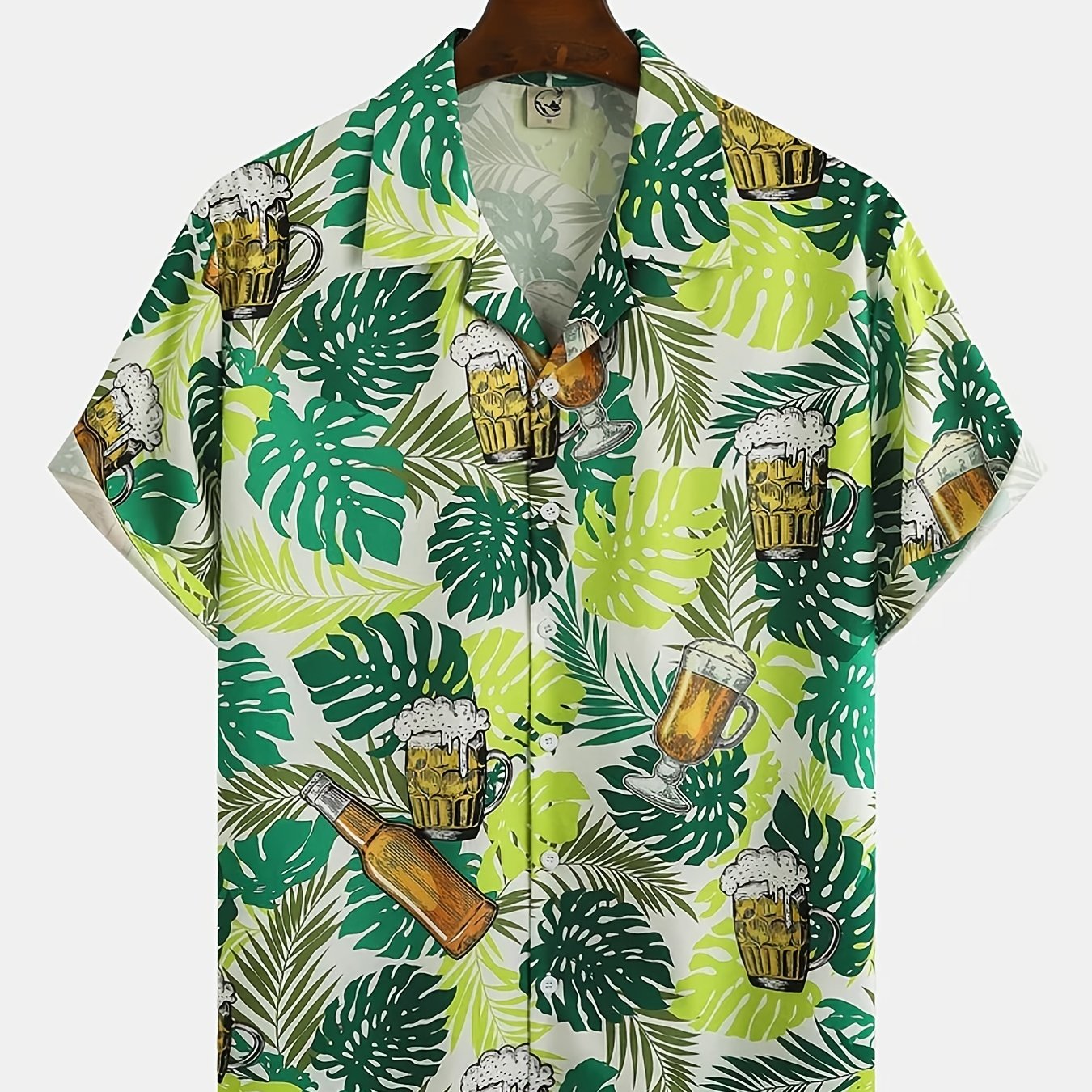 Men's Casual Beer Print Button Short Sleeves Shirt for Summer