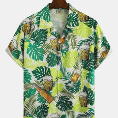 Men's Casual Beer Print Button Short Sleeves Shirt for Summer