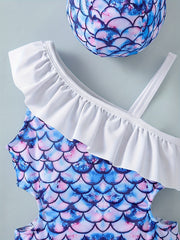 Girls Mermaid Ruffle One piece Swimsuit Summer Beachwear Swimwear