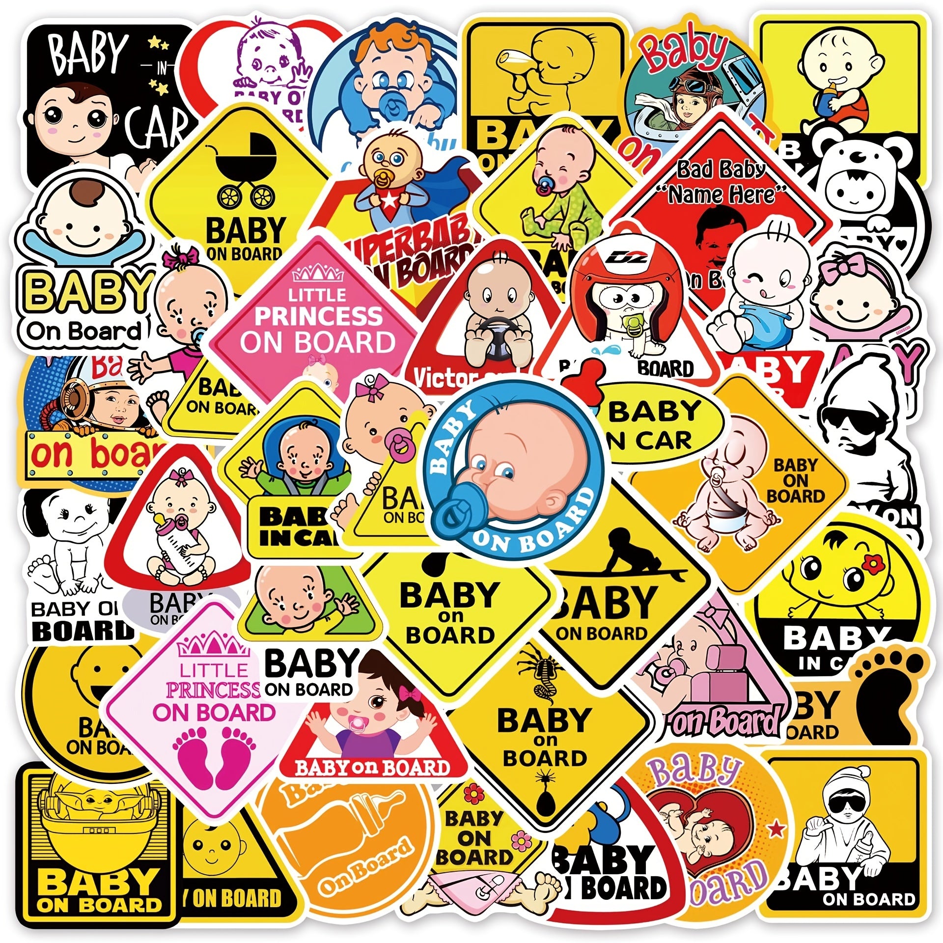 50 Baby On Board Car Doodle Stickers for Strollers