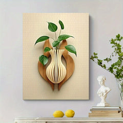 3D Vase Puzzle 1000pcs Wooden Texture & Green Leaves Challenge Adults