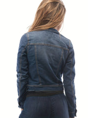 Long Sleeve Cropped Denim Jackets Button Closure Flap Pockets Denim Short Coats