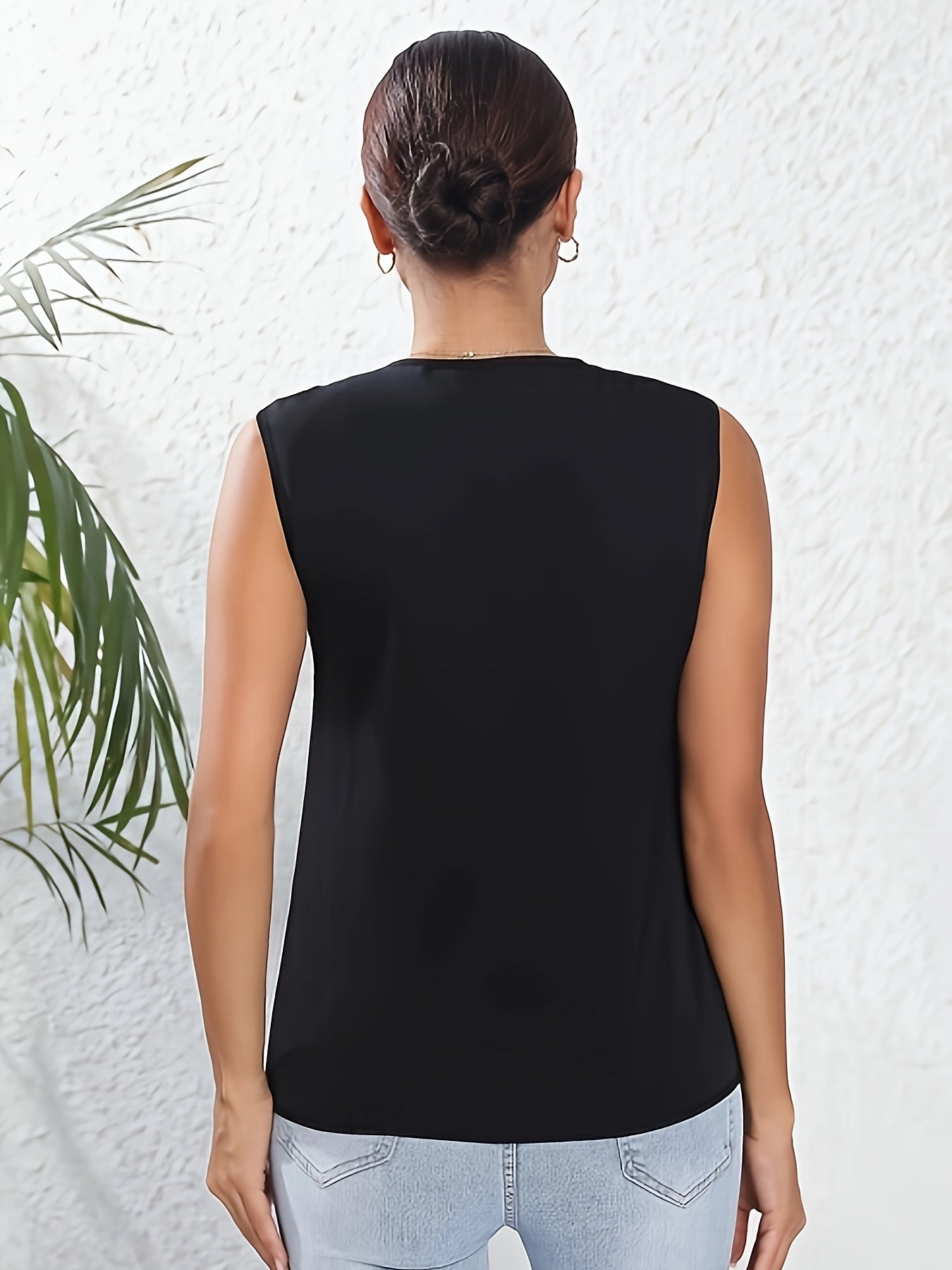 Eyelet Lace Stitching Tank Top V Neck Sleeveless Summer Casual