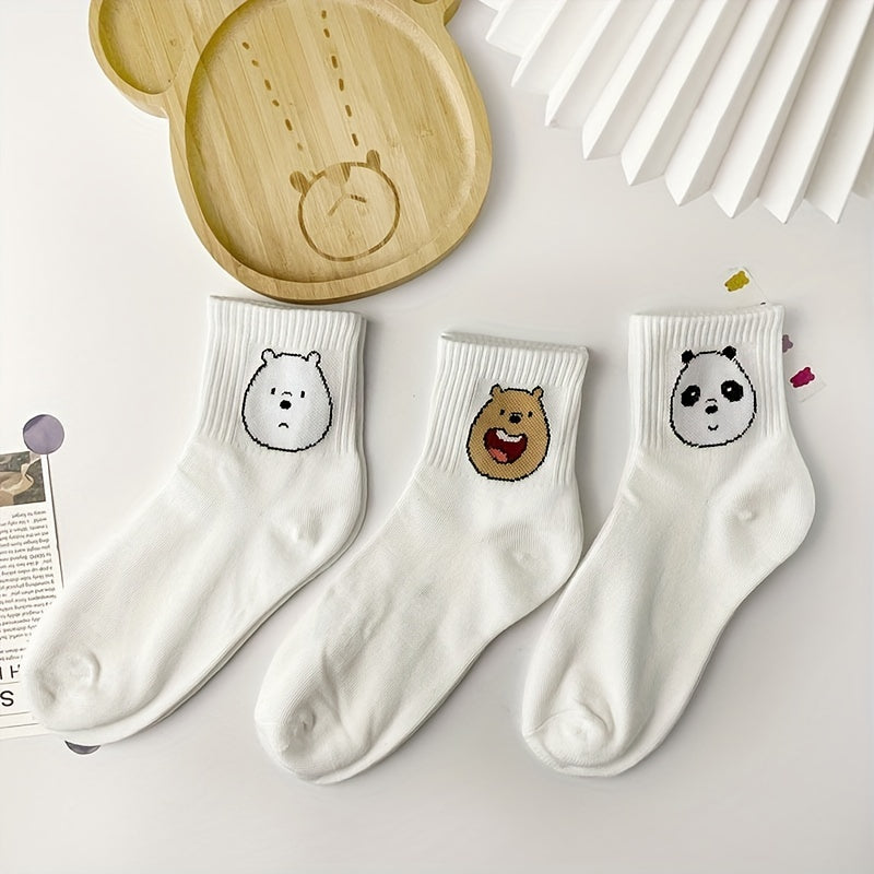 5 Pairs Bear Print Socks Women's Crew Sports Stockings
