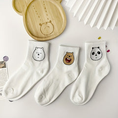 5 Pairs Bear Print Socks Women's Crew Sports Stockings