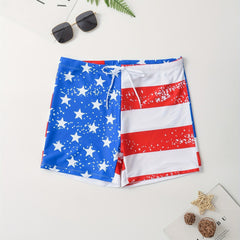 Quick Dry Drawstring Men's Swim Trunks Flag Print Board Shorts