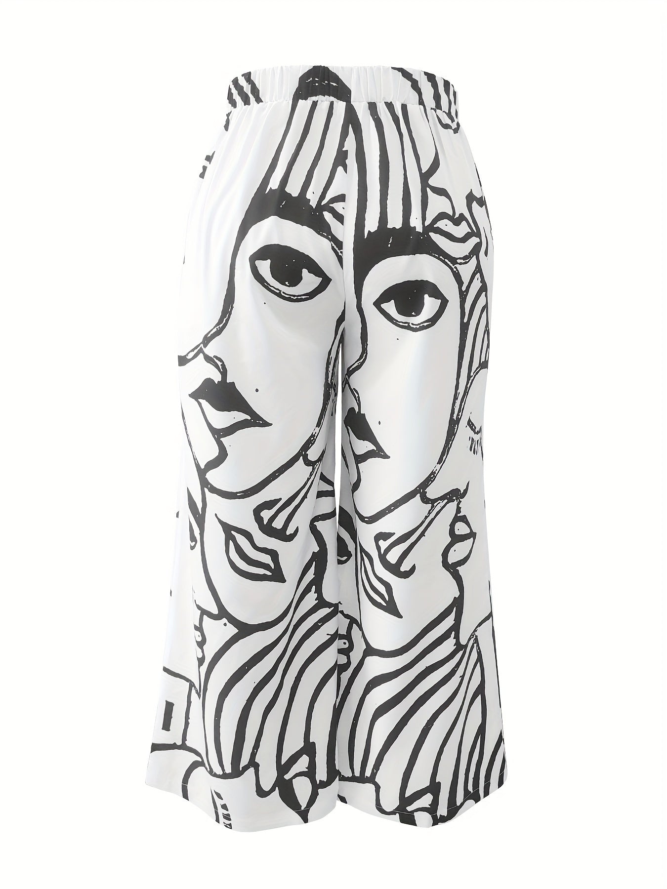 Women's Plus Abstract Figure Print Wide Leg Trousers