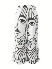 Women's Plus Abstract Figure Print Wide Leg Trousers