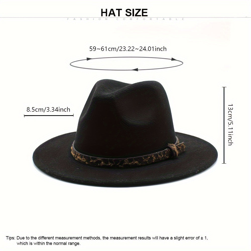 Leopard Belt Fedora Hat Wide Brim Sun Hat