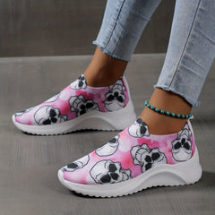 Women's Skull Pattern Sneaker Low Round Toe Non Slip Halloween Shoes