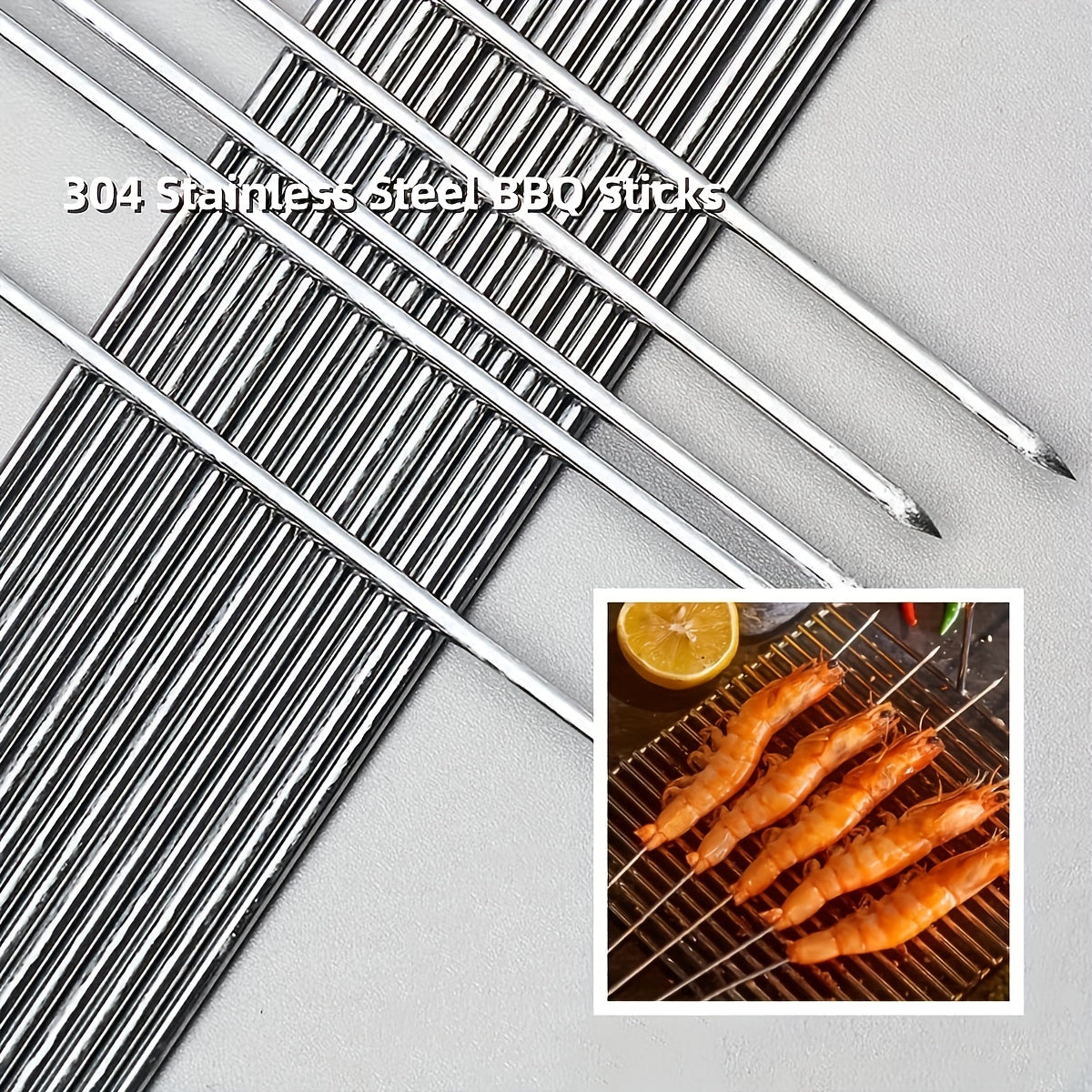 50pcs Stainless Steel BBQ Skewers High Temp Resistant Easy to Clean