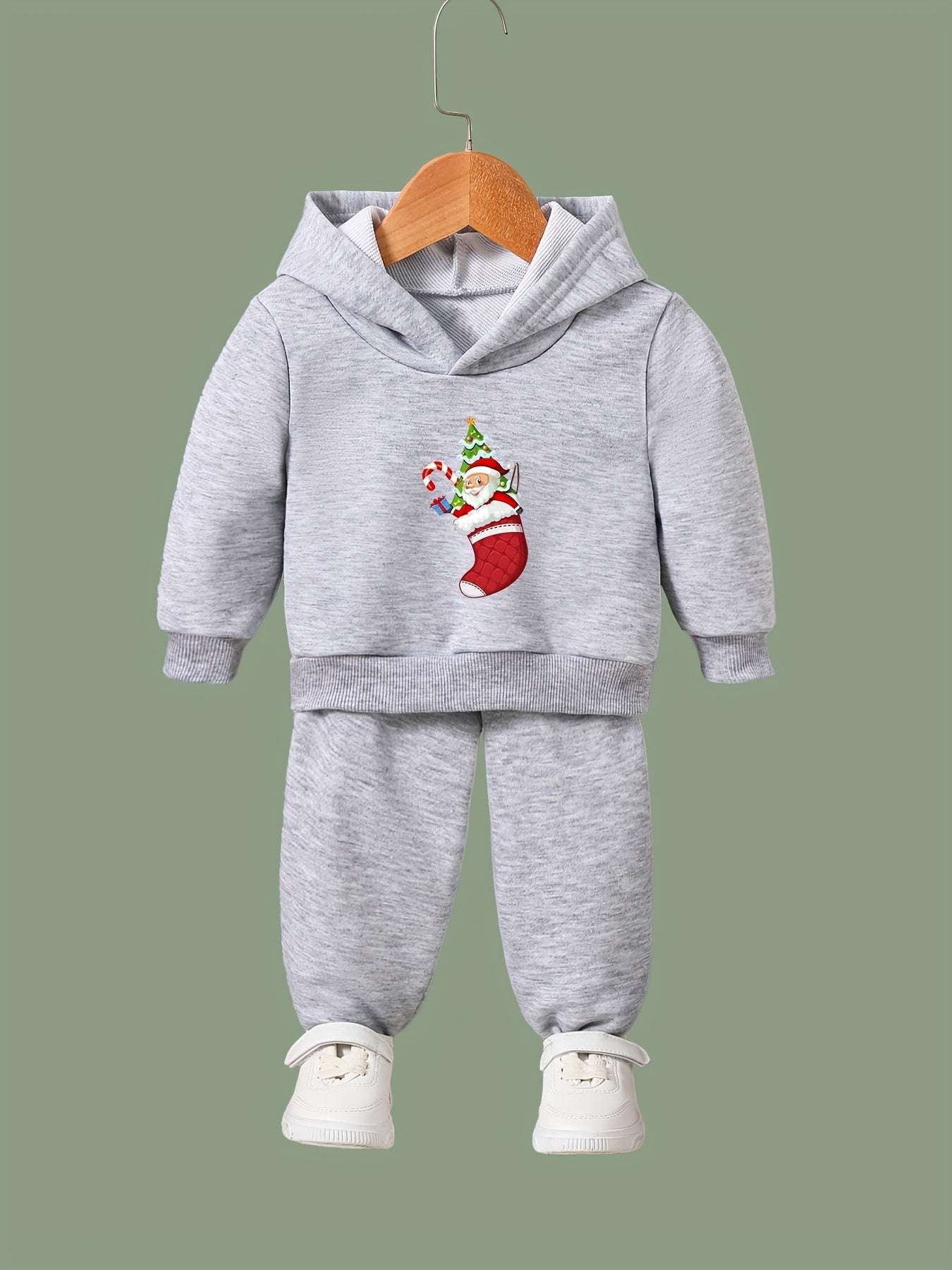 OERYUI Santa & Socks Print Hoodies Pants Set for Girls Boys