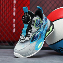 Kids Bball Shoes with Shock Absorption and Rotary Buckle