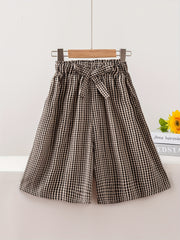 Girls Casual Plaid Loose Fit Pants For Kids Summer