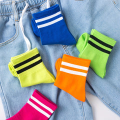 5 Pairs Striped Trim Socks, All Match Sports Socks for Women