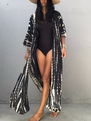 Tie Dye Print Maxi Cover Up Kaftan & Kimono Sleeve Dress