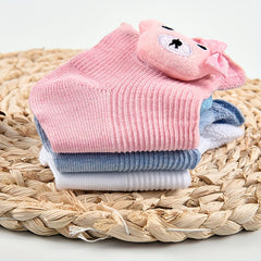 3 Pairs Kids Cotton Socks Bear Solid Breathable Sweat-absorbing
