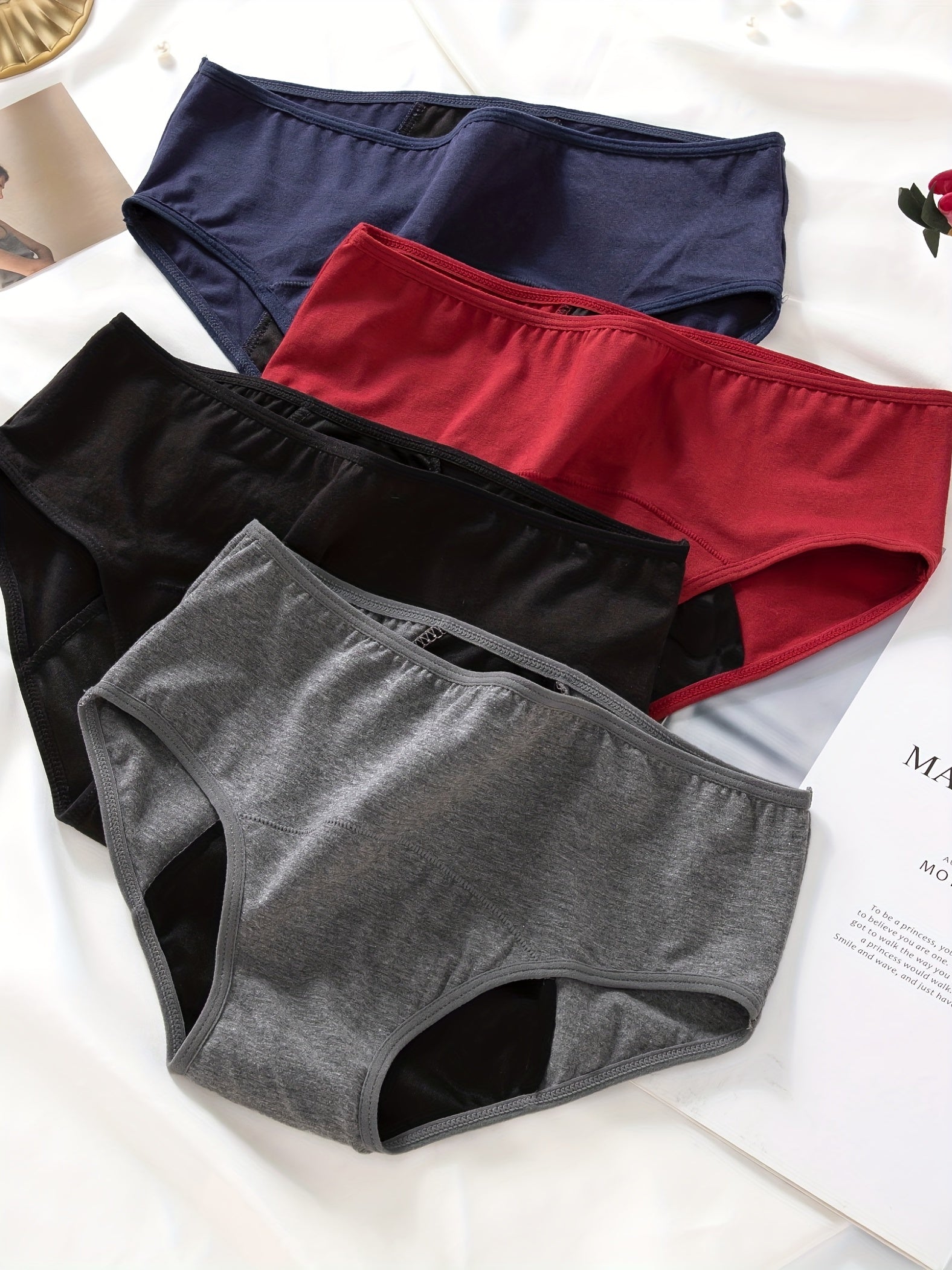 4-Pack Women's Plain Mid Rise Plus Size Panties Set