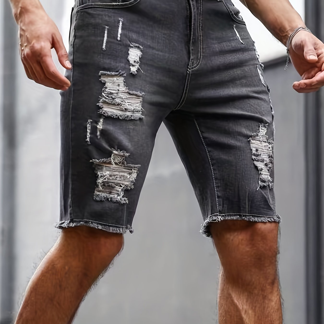 Slim Fit Ripped Denim Shorts Casual Street Style Distressed Denim Shorts