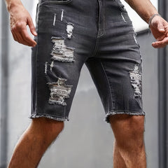 Slim Fit Ripped Denim Shorts Casual Street Style Distressed Denim Shorts