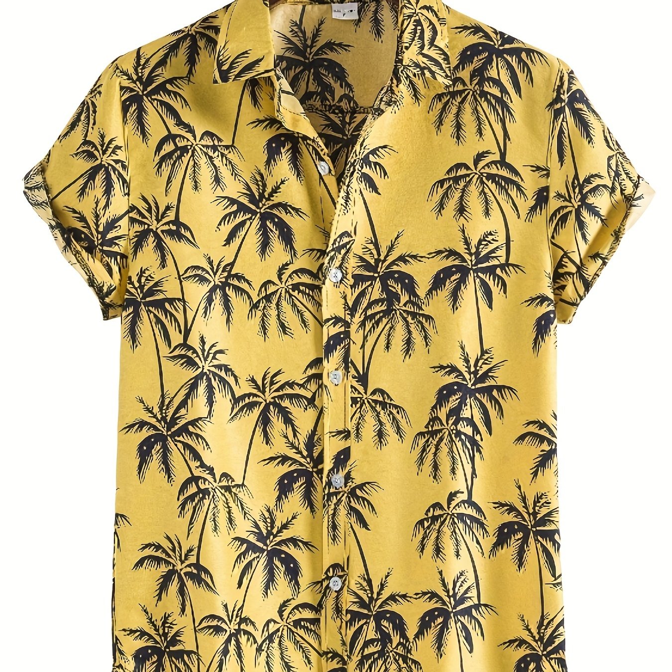 Coconut Tree Print Hawaiian Shirt Men's Casual Short Sleeve Vacation Resort Top