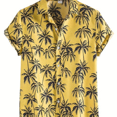 Coconut Tree Print Hawaiian Shirt Men's Casual Short Sleeve Vacation Resort Top