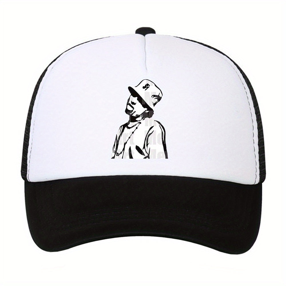 Rapper Print Baseball Hat Hip Hop Outdoor Sunshade Dad Trucker Fishing Hat
