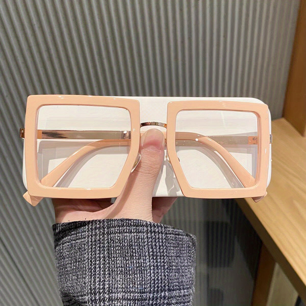 Men's Thick Square Frame Flat Light Mirror Anti Light Glasses Preppy Eyewear