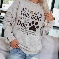 Dog Foot & Letter Print Pullover Sweatshirt for Women