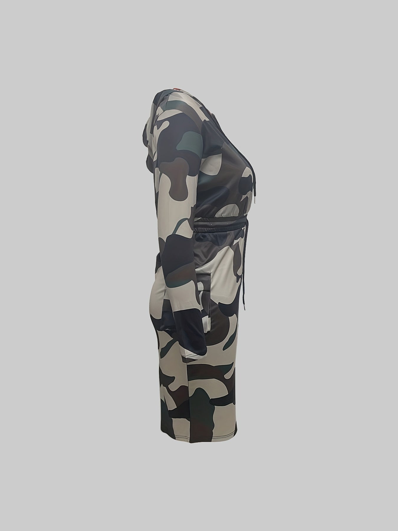 Women's Plus Camo Print Hoodie Dress With Pockets