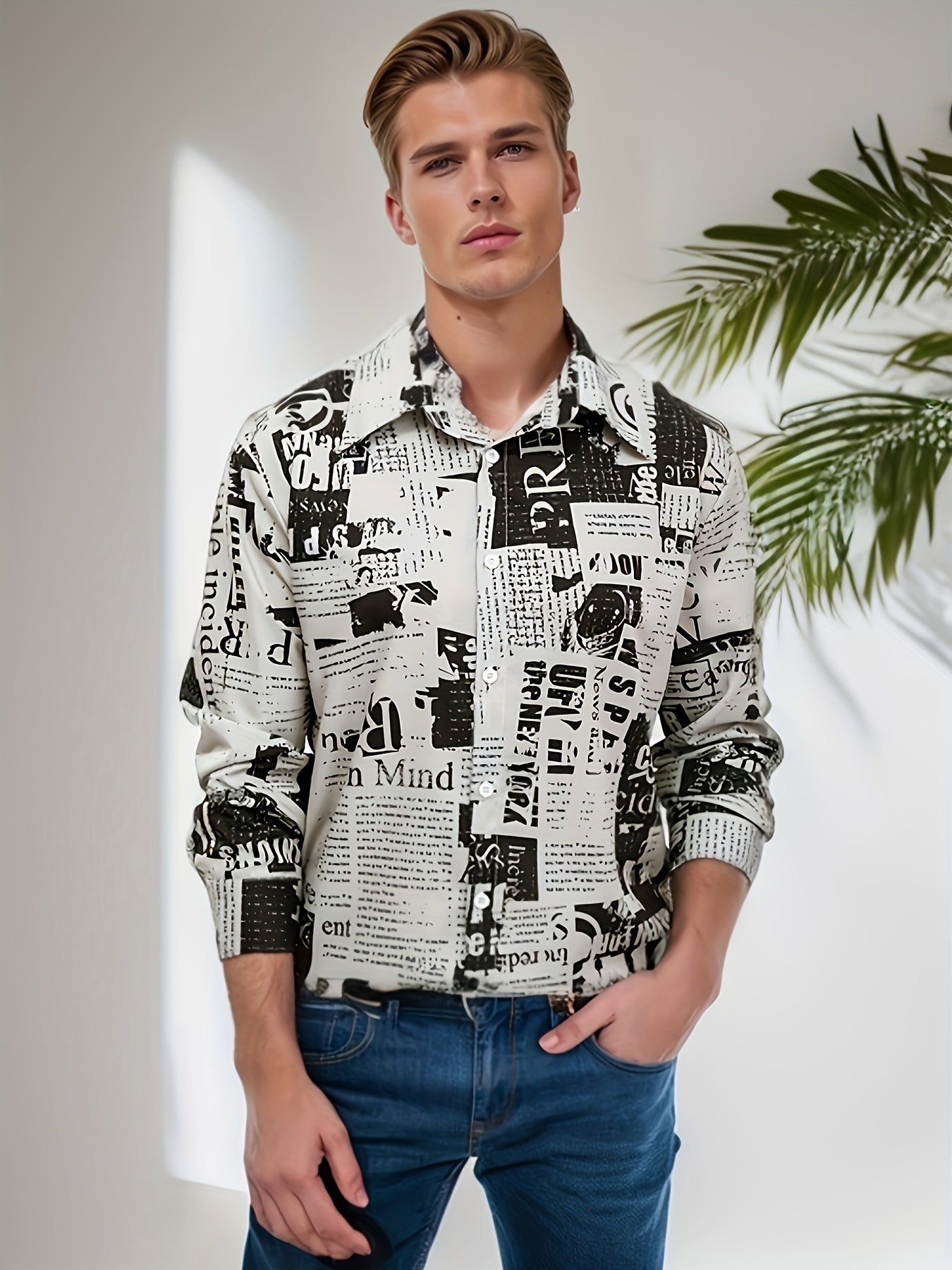 Men's Newspaper Print Casual Shirt