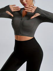 Mock Neck Full Zip Trail Running Jacket Yoga Crop Top